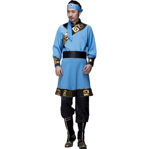 Blue mongolian costume for men mongolian clothes mongolian traditional clothing for men minority dance festival performance