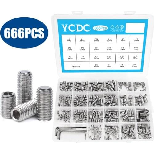 YCDC Alloy 666Pcs M2 M3 M4 M5 M6 M8 Allen Head Socket Screw Hex Grub Screw Set Assortment