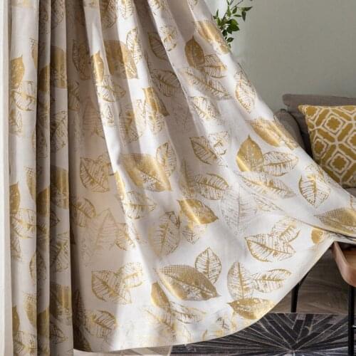 Light Luxury Chenille Golden Leaf Jacquard Curtains Fabric Modern Minimalist for Living Room Bedroom Study Curtains Tulle Custom