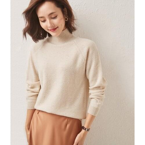 LHZSYY 21 New Autumn and Winter Sweater Women Loose 100% Pure Wool Pullover Half High collar thick Casual Cashmere Sweater