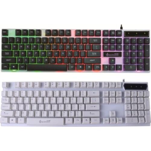 USB Computer Wired Keyboard Colorful Backlit Game Rainbow Glow Floating Button