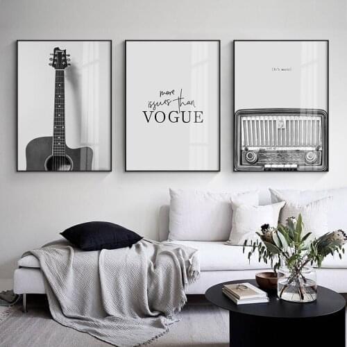 Vintage Music Nordic Canvas Painting Home Decor Wall Art Retro Black White Guitar Vinyl record Picture Minimalist ART Radio