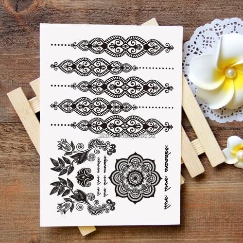 Waterproof Metallic Gold Silver White Temporary Tattoo For Black India Henna Tattoo Love Flower Pattern #009