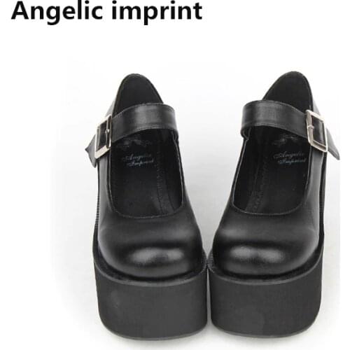 Angelic imprint woman mori girl lolita cosplay shoes lady high heels wedges Pumps women princess dress party shoes 33-47 buckle