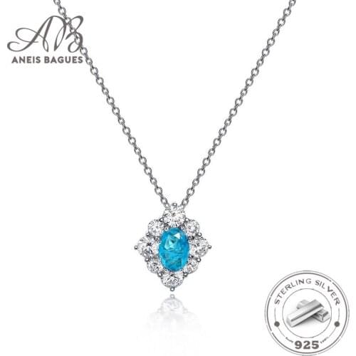 Aneis Bagues 100% 925 Sterling Silver 6*9mm Oval Paraiba High Carbon Diamond Pendant Necklaces For Women Party Fine Jewelry Gift