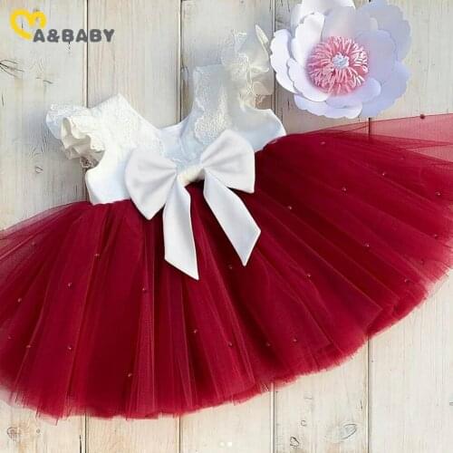 Ma&Baby 1-7Y Christmas Girl Red Dress Toddler Baby Kid Child Party Wedding Birthday Dresses For Girl Pearl Bow Costumes