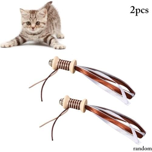 2PCS Cute Cat Toy Cat Ribbon Toy Creative Vintage Funny Wooden Cat Bell Toy Pet Training Toy Pet Supplies gatos pet supplies
