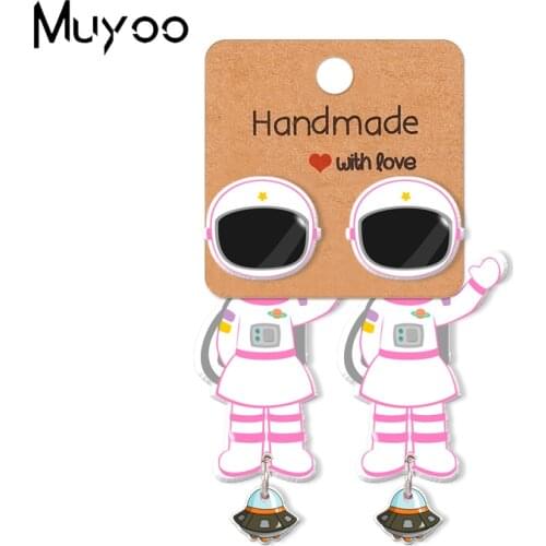2021 New Kawaii Epoxy Acrylic Earrings Girl Astronaut and Spaceship Print Handcraft Stud Earrings
