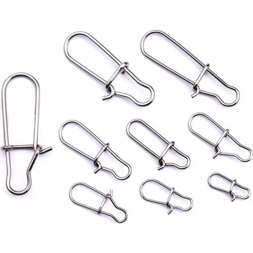 30pcs / bag Stainless Steel Hook Fast Clip Lock Snap Swivel Solid Rings Safety Snaps Fishing Hook Connector