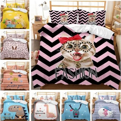 3D Fashion Cartoon Printing Duvet Cover Kitten Quilt Cover Queen King Size Bedding Set Bed Linen Bedclothes Home Textile