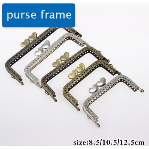 8.5cm/10.5cm women DIY coin bag making metal clasp heart kiss buckle knurling purse frame straight edge 10pcs/lot