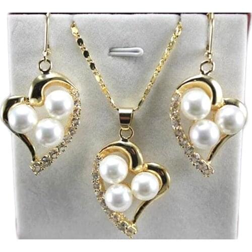 8mm Shell Pearl Necklace Earrings Sets Heart Shaped Red Black White Green Beads Pendant Choker Women Fashion Jewelry Set Gifts