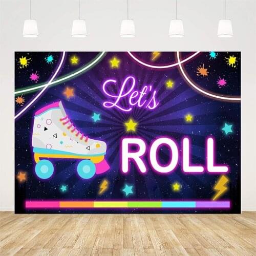 Avezano Lets Roll Backdrops Cool Purple Glitter Skate Star Rainbow Children Birthday Party Photography Backgrounds Photo Studio