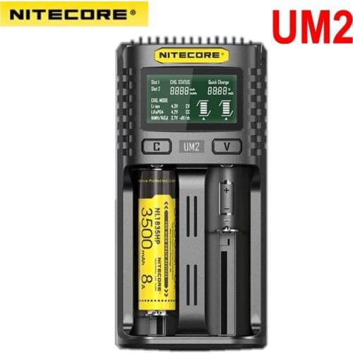 NITECORE UM2 UM4 Automatic Universal Quick Charger Intelligent USB Dual-Slot Charger LCD Display Li-ion IMR Battery 18650 21700