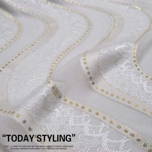 White curved stripe jacquard silk woven gold Hanfu Qipao dress silk clothing fabric