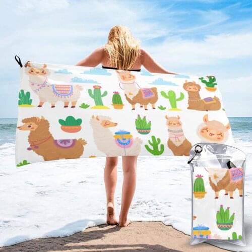 Quick Dry Beach Towel Cartoon Mexican Funny Llamas Microfiber Bath Towel Beach Cushion Swimming Sand Free Beach Towel