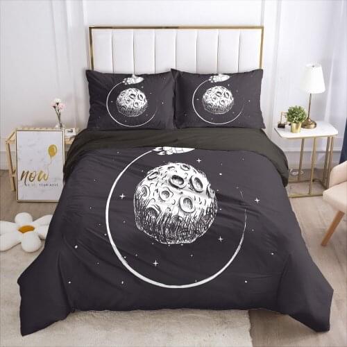 3D Black Bedding Sets Duvet Cover Set Quilt/Comforter/Blanket Cases Pillow case Outer Space Design Queen Full Twin sizeBed Linen