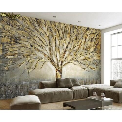 Beibehang Custom Photo Wallpaper Mural Abstract Tree Modern American Metal Embossed Oil Painting TV Background Wall paper