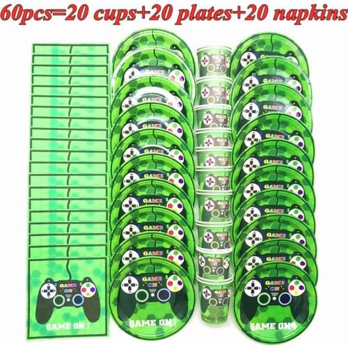 Gamepad Disposable Tablewares Set Video Game Controller Napkins Paper Cups Plates Kids Birthday Baby Shower Decorations Supplies