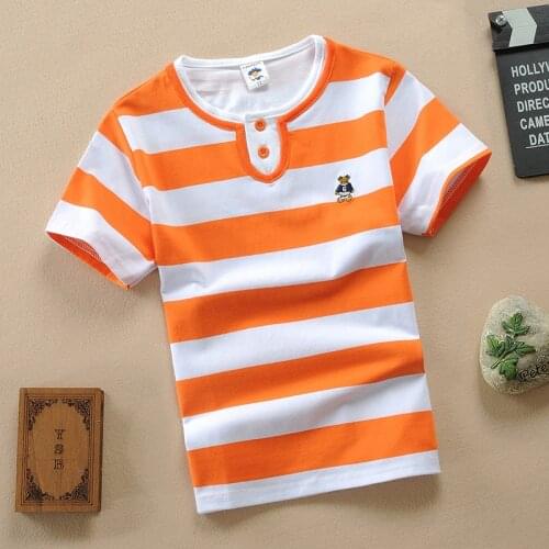 Jargazol Summer Kids Clothes Fashion Stripes Baby Boy Short Sleeve Polo Shirt 2-15 Years Children Tops Short Sleeve Shirts