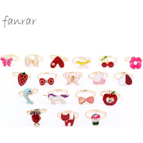 10pcs Child Kids Sweet Cute Cartoon Crystal Alloy animal Rings Adjustable Fashion Jewelry Randomly Style Girl Fingers Rings gift