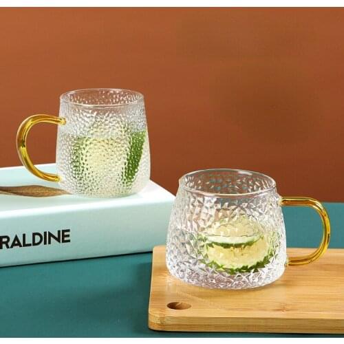 Hammered Glass with A Round Crystal Clear Handmade Simple Water Bottle Cold Resistant Heat Resistant Skid Resistant Coffee Cup