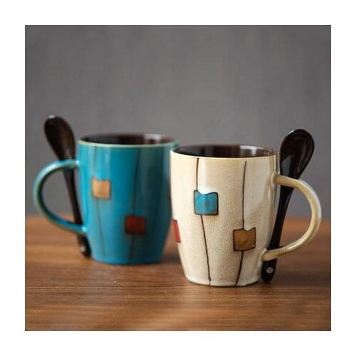 Creative Mug Trend Ceramic Cup Home Drink with Spoon 360ML Milk Coffee Tea With Lid Water Drinkware Free Shipping