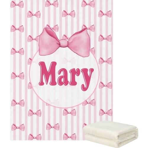 LVYZIHO Pink Bow Custom Name Baby Blanket - 30x40 / 48x60 / 60x80 Inches - Fleece Blanket
