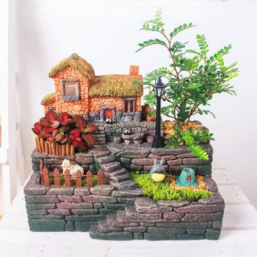 Micro Landscape Flower Pot With Light Retro Cottage With Yard Succulent Planter For Small Flowers Plants Succulents