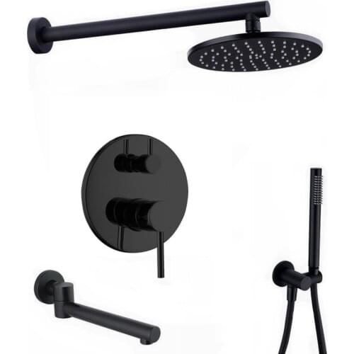 Wall Mounted Black brass Bathroom Shower Set 8" Rianfall Shower Head Shower Faucet set Shower Arm Diverter Mixer Handheld Set