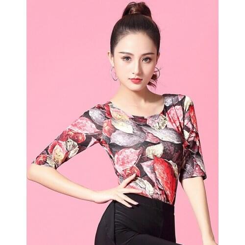 2019 New Ballroom Latin Dance Tops Sexy Flower Shirt Adult Ladies Waltz Cha Cha Training Or Performance Dancing Clothes DL3635