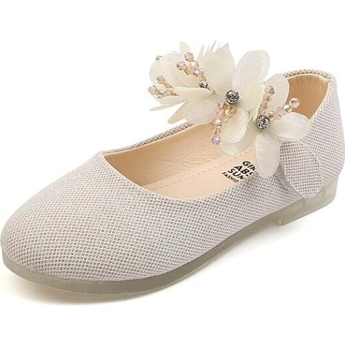 2021 New Solid Girls Rhinestone Flower Flats Children Shoes Korean Leather Shoes Girls Dance Shoes Princess Sweet Wedding