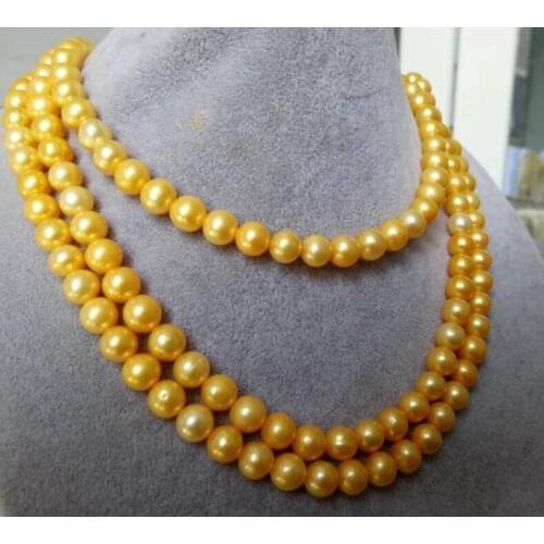 New Charming 9-10 mm AAA round natural pearl necklace 50"