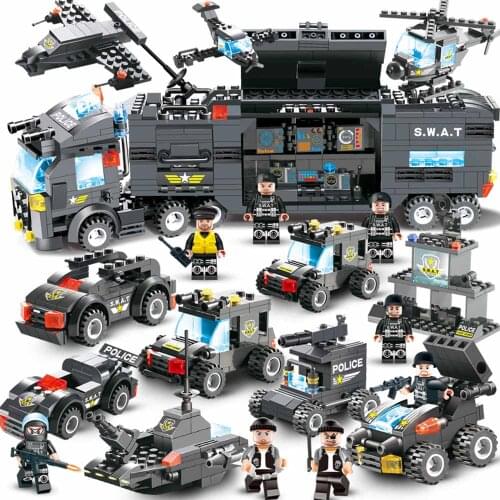 NEW 8 in 1 City Police Series Police Station Building Blocks SWAT Team DIY Bricks Educational Learning Toys For Children