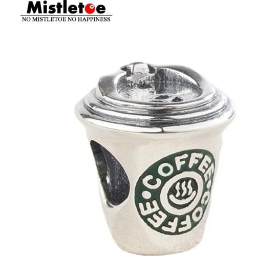 Mistletoe 925 Sterling Silver Coffee Cup Charm Bead European Jewelry