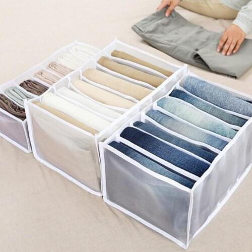 Jeans Compartment Storage Box Closet Wardrobe Clothes Drawer Mesh Separation Organizer Boxes Stacking Pants Storage Organizers