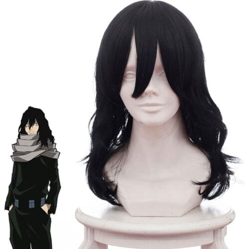 My Hero Academy Aizawa Xiaotai Black Medium Long Curly Hair Cos Anime Wig Cosplay Game Perform Molding Accessories Hair Wig