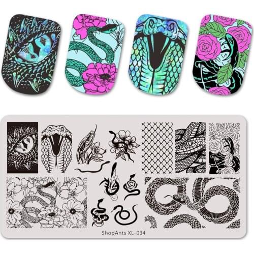 Nail Stamping Plates Snake Scales Flower Skull Rose Style Image Stainless Steel Nail Art Stencil Template Mold