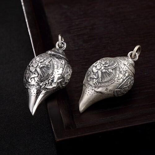 Real 990 Sterling Silver Buddhist Ganesh Buddha pendant good luck Wealth God pendant vintage Thai Silver Ganesha Buddha Amulet