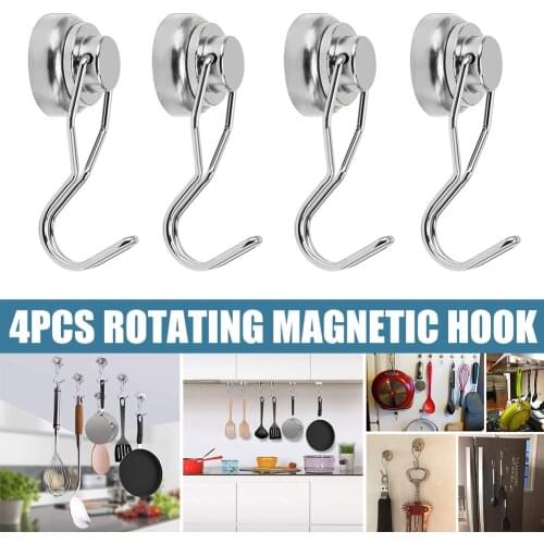 Swivel Magnetic Hooks Heavy Duty Neodymium Magnet Hooks 4 pcs with Scratch Proof Stickers for Home Refrigerator Kitchen in stock