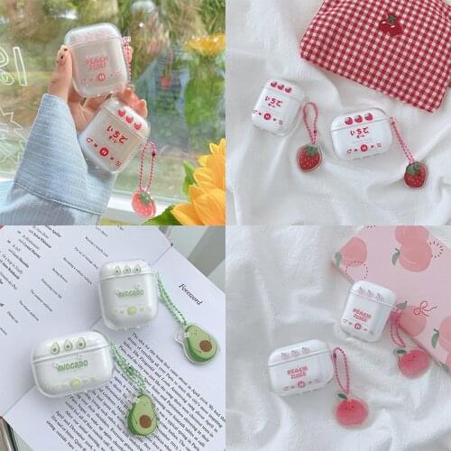Cute Fruit Peach Pattern Fresh Transparent Cover for Apple AirPods 1 2 Pro Bluetooth Earphone Case with Key Ring Gifts