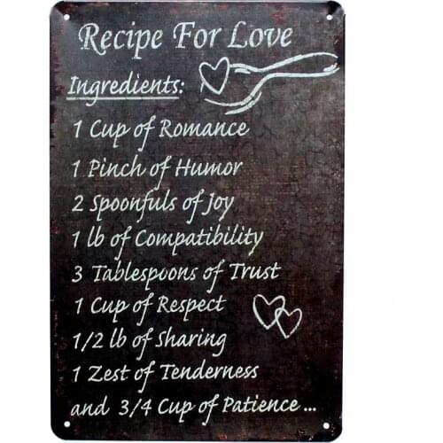 Recipe For Love Metal Painting Wall Bar Home Art Decor Cuadros Mix Order 30X20CM A-5888