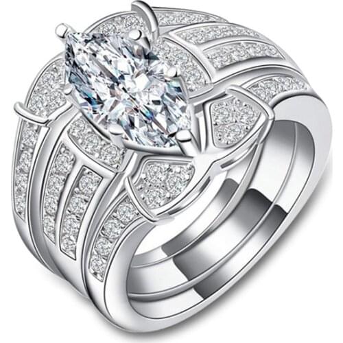 Bottom Price Classic Marquise Shape Cubic Zirconia 3 Rings Sets Silver Color Party Wedding Jewelry Anel For Women Gift LSR123