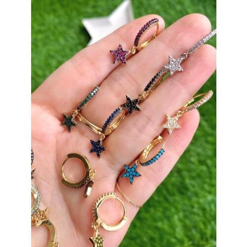 4Pairs Micro Pave Cz Stars Hoop Earrings For Women Mix Color Cubic Zircon Minimalist Pendientes Mujer 2021 NEW Jewelry