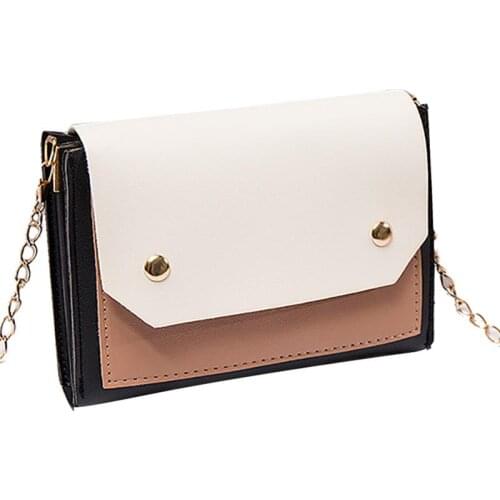 Coofit PU Leather Messenger Bags Double Compartment Chain Shoulder Bag Minimalist Color Patchwork Crossbody Bag For Women