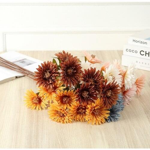 High quality wedding Rod Orange Decorative Beautiful 75cm Fireworks Chrysanthemum artificial flower