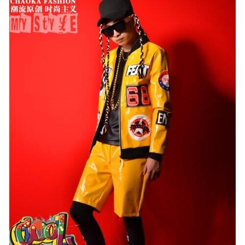 Yellow patent leather jacket men clothes mens jackets and coats jaqueta masculina chaqueta hombre casaco masculino