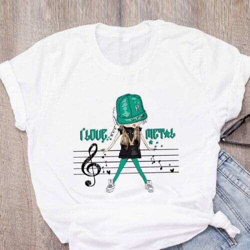 Womens T-shirts Love Music Print Fashion Streetwear White T Shirt Female Harajuku Tee Clothing Summer O-neck Woman Tshirt Tops
