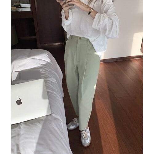 Womens Casual Pants 2021 Autumn Korean High Waist Loose Harem Pants Women Simple Solid Color Design Wide Leg Pants