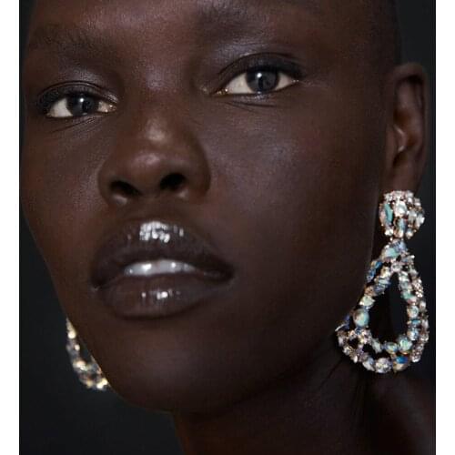 BK Waterdrop Earrings Colors White Acrylic Crystal Resin Shining Geometry Ear Drop Stud Woman Fashion Jewelry